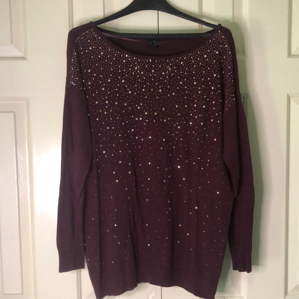 Burgundy Sweater with Gold Studs